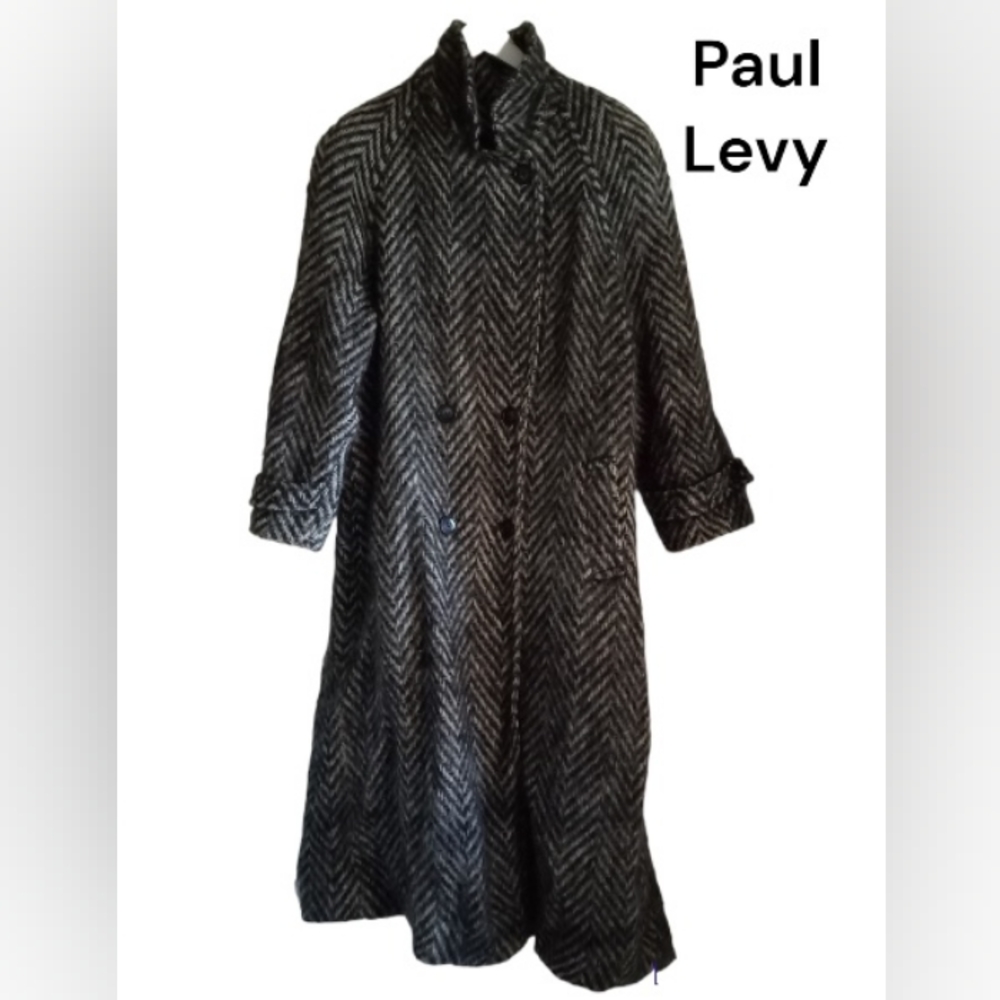 RARE VTG Paul Levy Herringbone Wool,Silk & Mohair Long Line Tent Coat - Size: 10